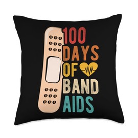 100 Days OF BAND AIDS 100 Days Milestone Bandage School Nurs Throw Pillow