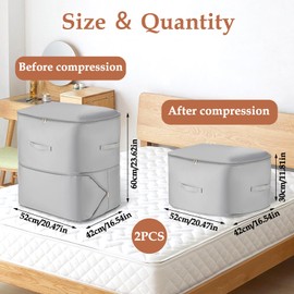 TAIHOBO 2PCS Ultra Space Saving Self Compression Organizer, XL Self Compression Storage Bags, Compression Bags with Metal Vent ＆ Handles, Self Compression Organiser for Duvets Clothes and Blankets