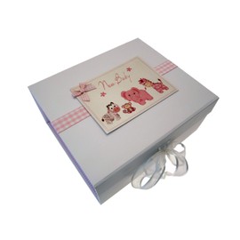 White Cotton Cards New Baby, Small Keepsake Box, Pink Toys