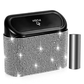NBTEPEM Bling Car Trash Can with Lid, Mini Auto Garbage Can with 30 Trash Bags, Leakproof Automotive Garbage Container Bin, Multipurpose Organizers and Storage for Car, Home, Office (Silver Diamond)