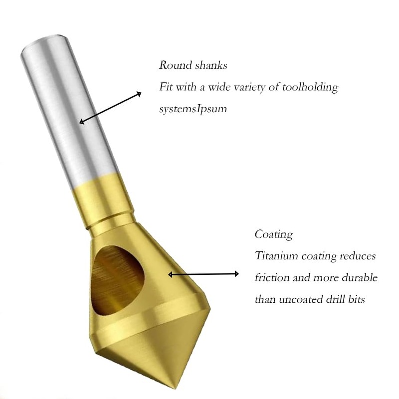 GUDINGHENG 4pcs Titanium Coated Countersink Chamfer Deburring Tool Set, High-Speed