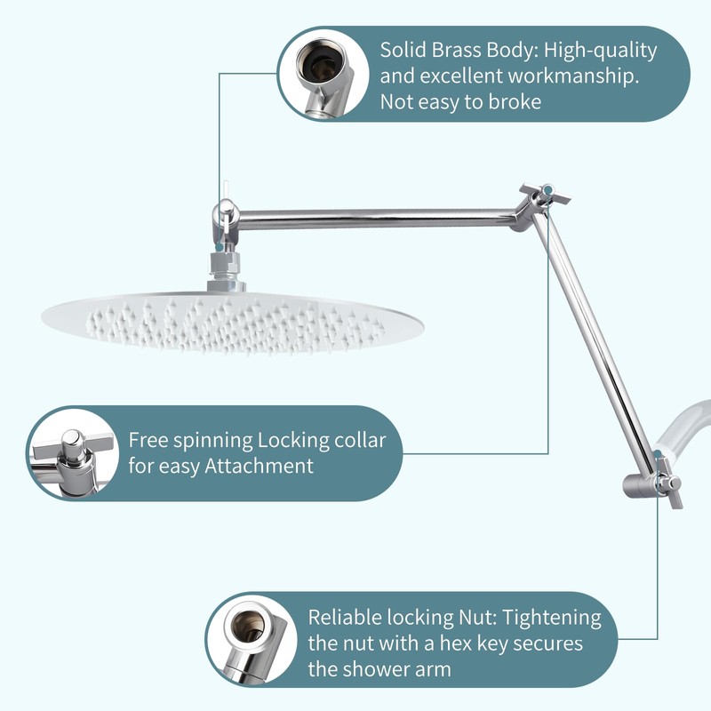 19 Inch Shower Head Extension Arm, Upgrade Flexible Height &