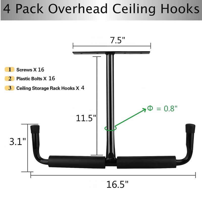 Overhead Garage Storage Hooks Rack Ceiling Mounted, Heavy Duty Utility