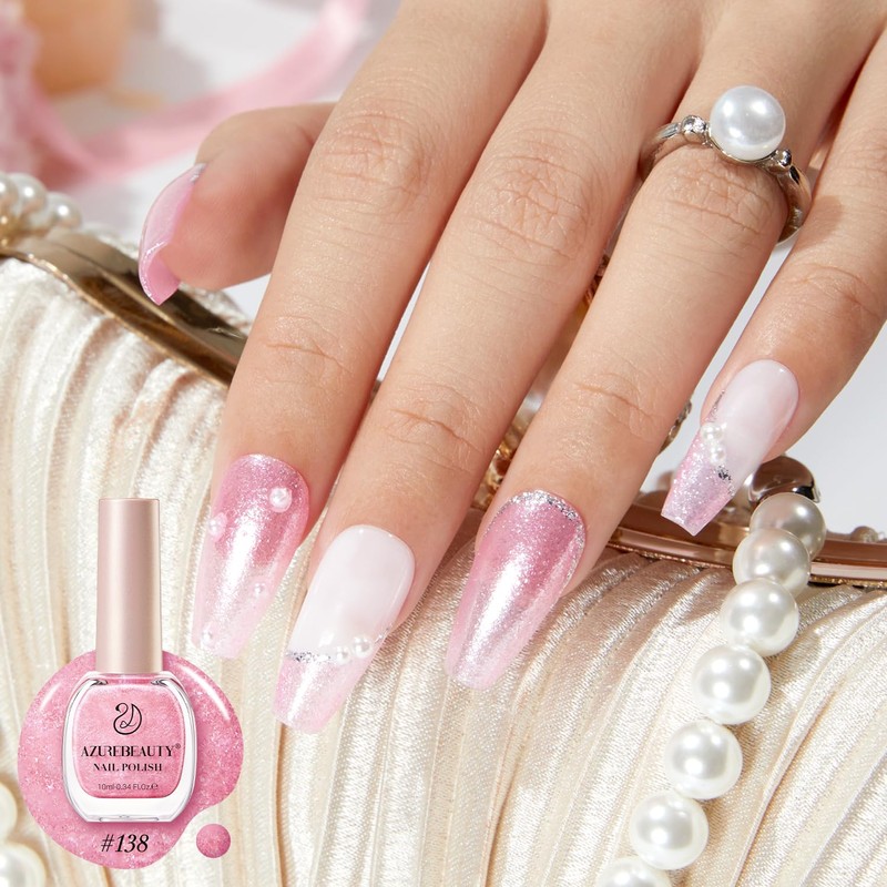 AZUREBEAUTY Glitter Pink Nail Polish no Gel Quick Dry Natural