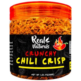 Chili Crisp No-Floating Oil (Extra Hot) spicy chilli crisp crunch. Crispy garlic & onion "no-oil" chili oil crisp by Real Naturals. Chili garlic sauce umami ramen toppings & rice furikaki.