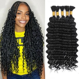 Human Braiding Hair 20 Inch 5 Bundles Deep Wave Bulk Human Hair for Braiding Highlight Human Hair Braiding Hair No Weft 100% Unprocessed 12A Human Braiding Hair for Boho Braids 150g/Pack 27#