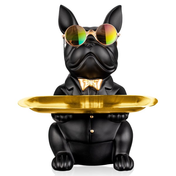 Bwytbwy French Bulldog Statue,Resin Bulldog Key Tray for Entryway Decor,