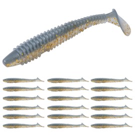 RUNCL ProBite Paddle Tail Swimbaits Blue Gold, Soft Fishing Lures - Natural Oils, Ribbed Design, Paddle Tail, Hook Slot, Proven Colors - Bass Fishing Lures Baits 08 (3in, Pack of 30)
