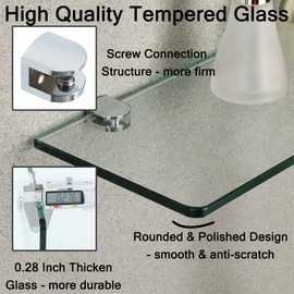 SAYAYO Floating Glass Shelves for Bathroom, 15 x 5 Inch Chrome Tempered Glass Shelf for Wall 1 Pack, Clear