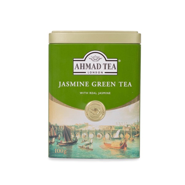 Ahmad Tea Black Tea, Jasmine Black Tea Loose Leaf, Metal Tin 100g - Caffeinated and Sugar-Free