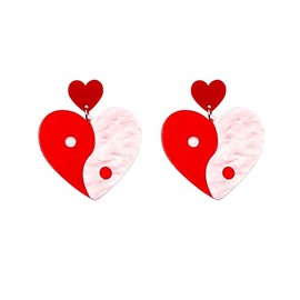 Heart Earrings for Women,Love Heart Dangle Earrings Red Pink Acrylic Rainbow Cheetah Leopard Print Love Earrings for Couples Valentine's Day (Yin Yang)