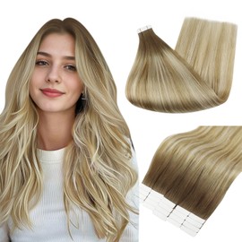 Full Shine Tape in Hair Extensions 12 Inch Remy Hair Extensions 50g Adhesive Hair Extension 20 Pieces Tape in Hair Extensions for Women Color 6 Fading to 27 Honey Blonde and 60 Tape in Real Hair