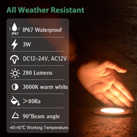 Low Voltage LED Inground Well Light 4-Packs, 3W 3000K Warm White IP67 Waterproof Aluminum Buried Underground Lights for Outdoor Landscape Lighting, Deck, Yard, Pool, 12V-24V DC, AC12V (4-Pack)