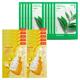 Innisfree Vitamin C Serum Gel Mask 10 sheets + Green Tea Mask 10 sheets / 이니스프리 비타민C 세럼 겔 마스크 10매+그린티 마스크 10매