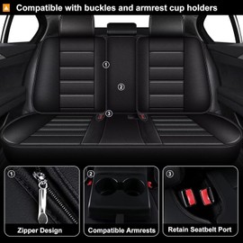 RAWAKORW Car Seat Covers for Jeep Grand Cherokee 2007-2010 Full Set Waterproof Leather Custom Automotive Seat Covers Protector (5Seats,Black)