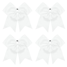 TUUXI 4pcs 8" Large Cheer Bows Elastic Hair Tie Bands Grosgrain Ribbon Ponytail Holder White for Teen Girls Softball Cheerleader
