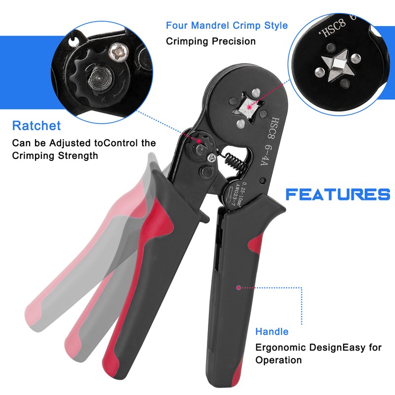 HSC8 6-4 0.25-10m㎡ AWG23-7 Ferrule Crimping Tool Kit High Hardness