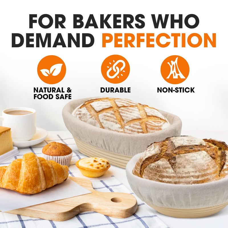 Cheer Collection Bread Proofing Basket Set- Sourdough Starter Kit with