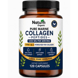 Naturfi Organic Pure Marine Collagen Peptides 1200mg Per Serving | Type I & III Hydrolysed Fish Collagen Capsules | 120 Capsules | Wild-Caught Marine Collagen Supplement for Skin, Hair, Nails, Joints