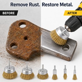 10 pcs Wire Brush Set for Drill Tool Accessory - Durable Copper Plated Steel Wire Brushes for Rust and Paint Removal on Metal, Wood, and Stone Surfaces