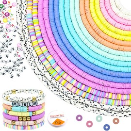 XLicarmi 7200PCS Polymer Clay Beads String Kit - 20 Strands, Vinyl Heishi, Flat, Alphabet Beads for Jewelry & DIY Friendship Bracelet & Necklace Making (Rainbow)