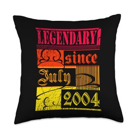 Lustiger Geburtstagsspruch zum 18. Geburtstag 18th Birthday Legendary Since July 2004 Vintage Retro Throw Pillow, 18x18, Multicolor