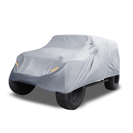 X AUTOHAUX SUV Car Cover Fit for Jeep Wrangler JK JL 4 Door 2007-2021 Outdoor Waterproof Sun Dust Wind Snow Protection 210D Oxford with Driver Door Zipper Gray
