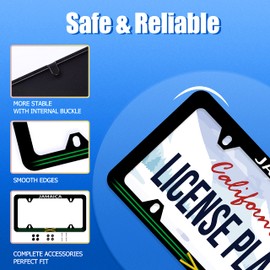 Jamaica License Plate Frame Jamaican Flag License Plate Cover Stainless Steel Car Accessory Rustproof Personalize Funny License Plate 4 Holes Screws Decorative 12.3" X 6.3" for Women Men Gifts