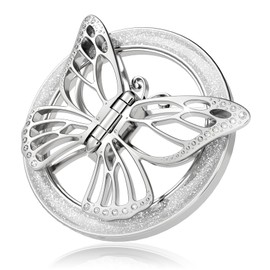 Doflyesky 2024 Upgrade Magnetic Phone Grip Compatible with MagSafe, Butterfly Phone Grip Holder Finger Kickstand, Adapter Ring Included (Silver Bling Silver)