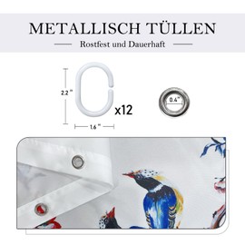 LIVETTY White Bird Extra Long Shower Curtain 180cm × 200cm Drop Floral Butterfly Fabric Bathroom Mould Proof Spring Washable Shower Curtain With 12 Hooks