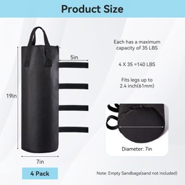 Malomke 140 LBS Top Zipper Sand Bags for Canopy Legs, Canopy Weights Set of 4, Extra Large Sand Bags for Weights, Pop up Canopy Tent, Gazebo, Carport, RV Awning, Outdoor Sun Shelter(Without Sand)