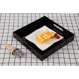 Glossy Black Sturdy Acrylic Serving Tray with Handles - 12x12 Inch Multipurpose Tray for Coffee, Appetizers, Breakfast, and More