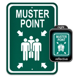 Muster Point Sign, White on Reflective Green, 10" by 14", Rust Free Aluminum, Easy to Mount Holes