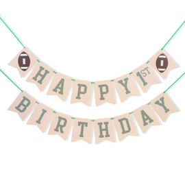 Football Happy 1st Birthday Banner-Football First Birthday Bunting Banner,Sport Theme Football Player One Birthday Garland Bunting Supplies,Rugby Sign Happy Birthday Bunting for Boys,Birthday Background Photo Props