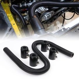 48" Flexible Radiator Hose Stainless Steel Universal Water Hoses Adapter Coolant Radiator Hose Kit With 4Pcs Chrome Caps (8 Clamps, Black)