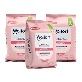 Walfort | Toallas Desmaquillantes con Agua Micelar, Limpieza Facial 3 en 1: Limpian, Desmaquillan e Hidratan (3, 3 Pack 25 Piezas)