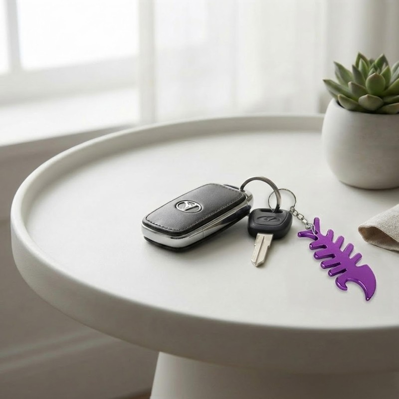 Komonee Fish Bone Purple Bottle Opener Key Chain Metal Dead