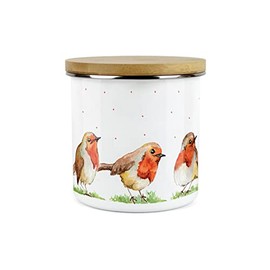 Purely Home English Robins Storage Canister - White Metal Enamel Kitchen Food Storage Container