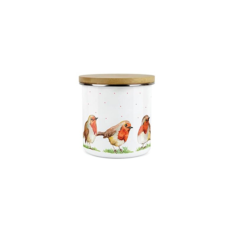 Purely Home English Robins Storage Canister - White Metal Enamel
