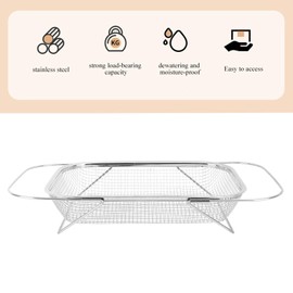 Over The Sink Colander Strainer Basket Premium Quality Stainless Steel Fine Mesh 6 Quart Expandable Rubber Grip Handles Rinse Filtering Drying Kitchen Tool (Silver)