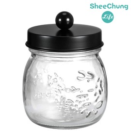 SheeChung Small Mason Jar, Glass Qtip Holder, Apothecary Jars with Lids, Bathroom Organizers and Storage, Bathroom Canister for Q-tips, Cottons, Floss, Balls, Cotton Swabs, Farmhouse Decor-Black