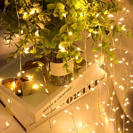 KINGCOO Firecracker Fairy Lights with Remote, Waterproof 19.6FT 200LED Cluster Garland Silver Wire String Lights USB Powered for Outdoor Indoor Bedroom Wedding Christmas Party Decoration (Warm White)