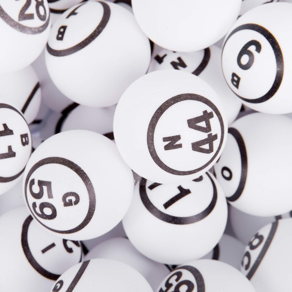 MR CHIPS Numbered Bingo Balls Replacement 1.5 Inch - Single and Double Print White Bingo Ping Pong Balls for Bingo Cage Only