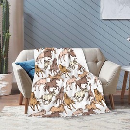 Horse Soft Blanket All Season Fuzzy Throw Warm Lightweight Blanket Fleece Throws Flannel Blankets for Bed Sofa Couch Travel Home Living Room Decor 50"X60"