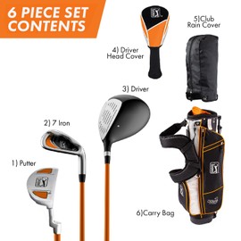 PGA Tour Youth Golf Club Set – 6-Piece Right-Handed Kids Golf Set for Ages 12+ (5’2”+) – Beginner Junior Golf Clubs with Lightweight Stand Bag, Mallet Putter, 7 Iron, Driver by Golfgen