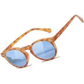 SooGree Polarized Sunglasses for Women Trendy Shades with UV Protection Reduce Glare Sun Glasses Vintage Retro Round Mirrored Lens Classic Style, Yellow Tortoiseshell, One Size