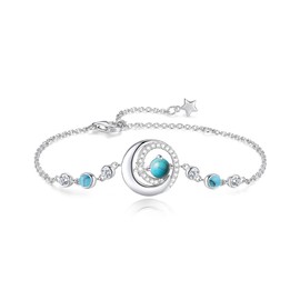 FANCIME Turquoise Bracelet December Birthstone Bracelets for Women Sterling Silver Moon and Star Blue Gemstone Jewelry Birthday Christmas Gifts for Her Mom