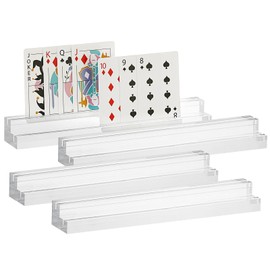 SUMTree 4 PCS Clear Acrylic Trapezium Playing Card Holder Stand with Dual Groove, Poker Card Uno Card Racks Holder Curved Table Number Card Display Stand, 25 * 4 * 3cm