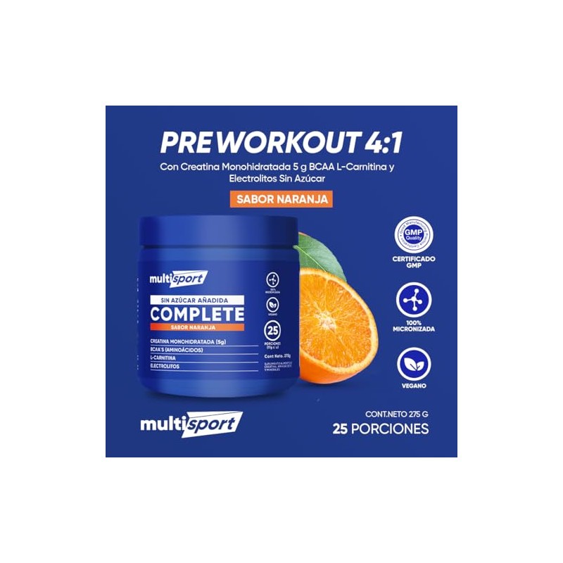 Creatina Monohidratada con Pre Entreno + L Carnitina + Electrolitos