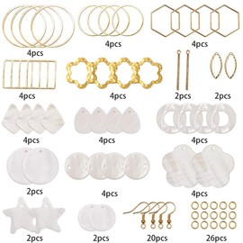 SUNNYCLUE 1 Box DIY 10 Pairs Natural Shell Earrings Kit with Geometric White Shell Charm Pendants and Hollow Metal Links Jewellery Accessories for Beginners Golden